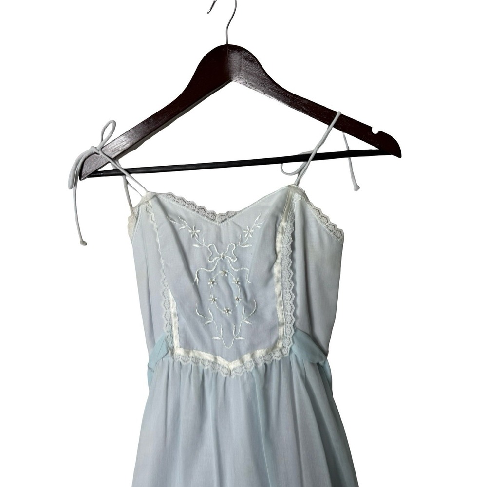Vintage Helen Joy Maxi dress blight blue tiered lace embroidered 5-6 70s - Picture 2 of 3